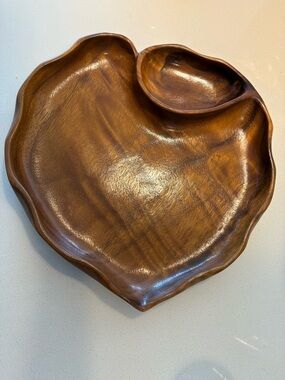 Vintage Hawaiian Monkeypod Wooden Heart-Shaped Serving Tray